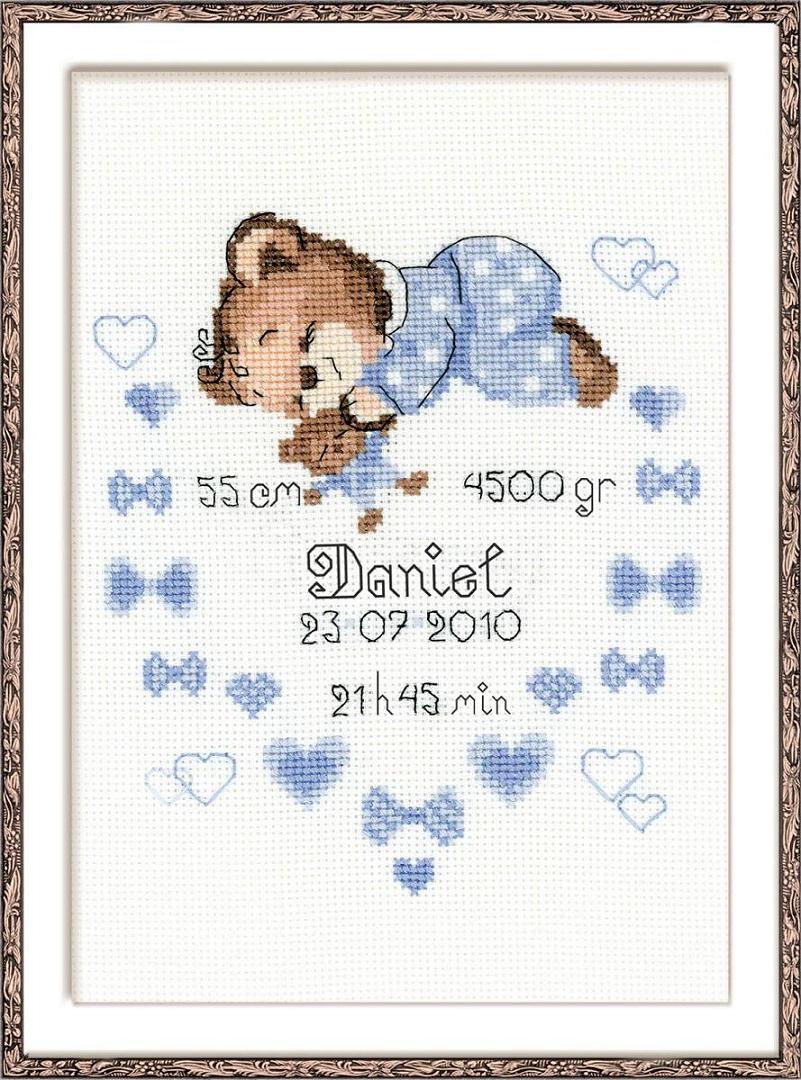 click here to view larger image of Boy Birth Announcement (counted cross stitch kit)