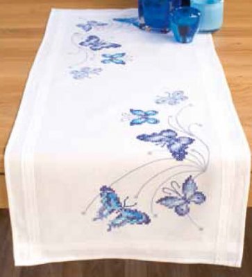 click here to view larger image of Blue Butterflies Table Runner (counted cross stitch kit)