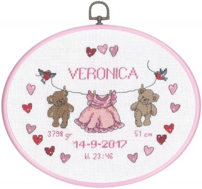 click here to view larger image of Girl Birth Announcement (counted cross stitch kit)