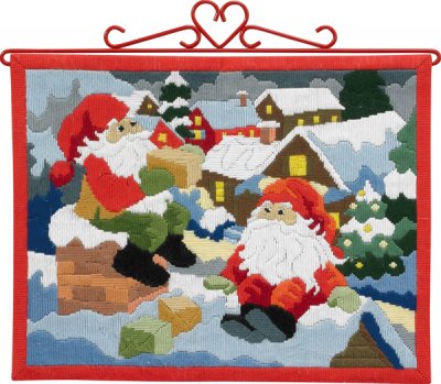 click here to view larger image of Elves on the Roof Bellpull (needlepoint)