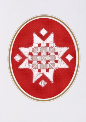 click here to view larger image of Hardanger Christmas Card - White on Red (Hardanger and Cut Work)