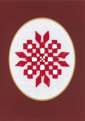 click here to view larger image of Hardanger Christmas Card - Red on White (Hardanger and Cut Work)