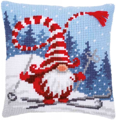 click here to view larger image of Christmas Gnome Skiing Cushion (needlepoint)