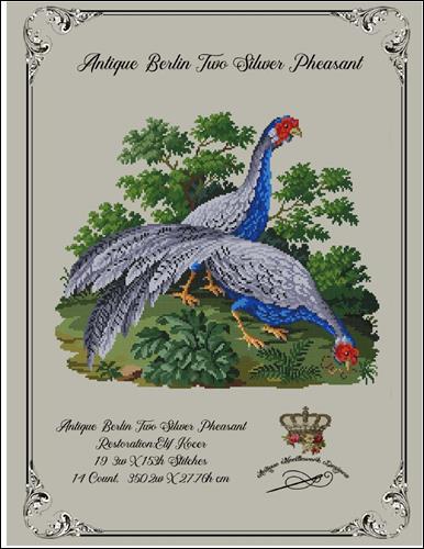 click here to view larger image of Antique Berlin Two Silver Pheasants - Antique Needlework Design	 (chart (special))