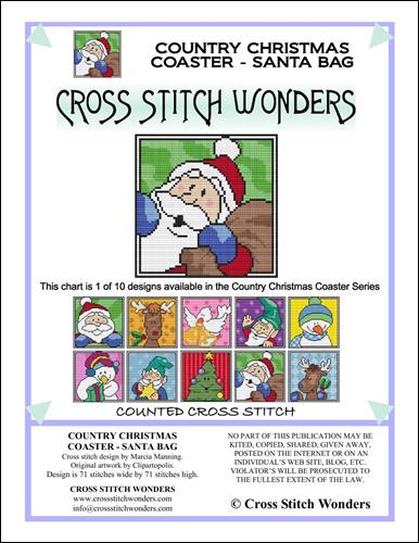 click here to view larger image of Country Christmas Coaster - Santa Bag (chart)