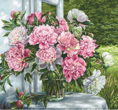 click here to view larger image of Peonies by the Window (counted cross stitch kit)