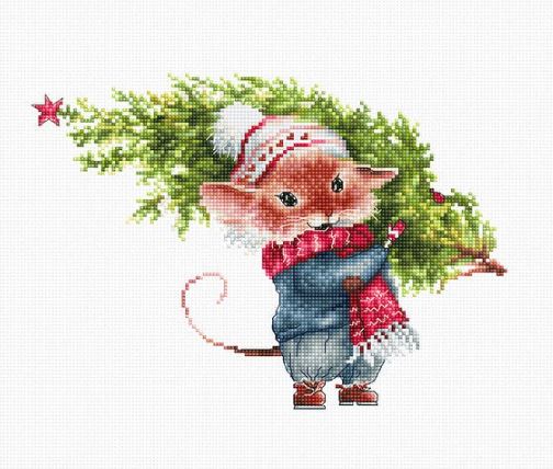 click here to view larger image of Mouse with Fir Tree (counted cross stitch kit)