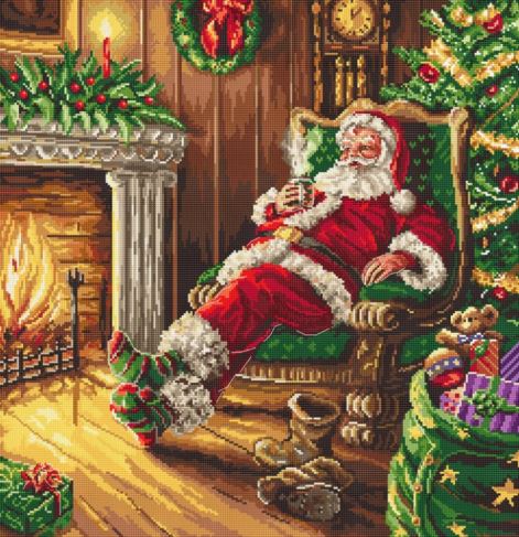 click here to view larger image of Santas Rest by the Chimney (counted cross stitch kit)