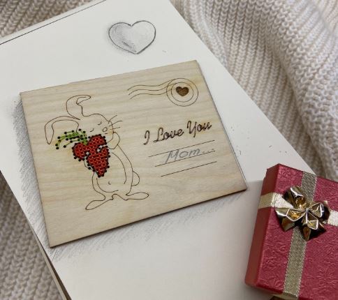 click here to view larger image of Wooden Postcard I Love You - Rabbit  (counted cross stitch kit)