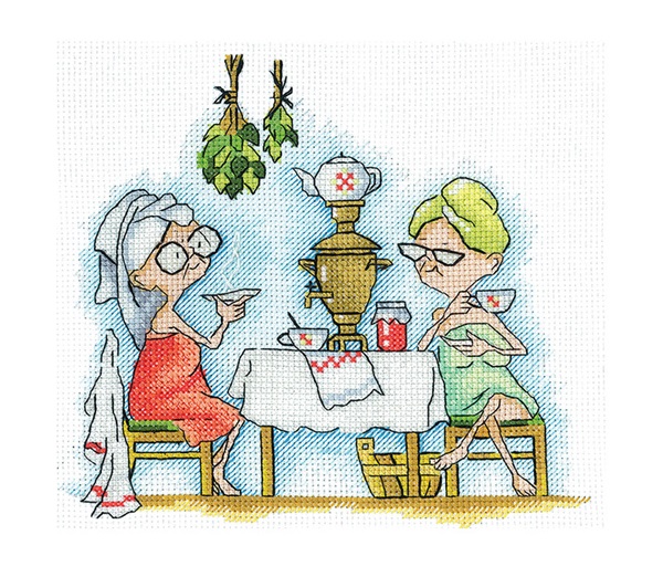 click here to view larger image of Grannies in the Bathhouse (counted cross stitch kit)