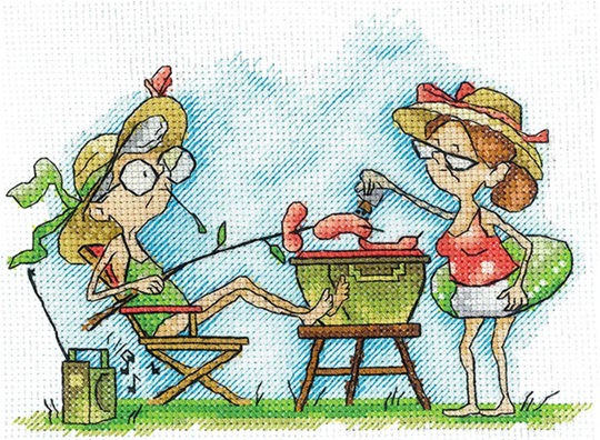 click here to view larger image of Grannies on a Picnic (counted cross stitch kit)