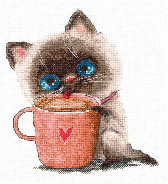 click here to view larger image of Coffee Lovers Cat (counted cross stitch kit)