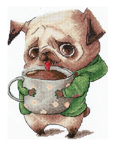 click here to view larger image of Coffee Lovers Pug (counted cross stitch kit)